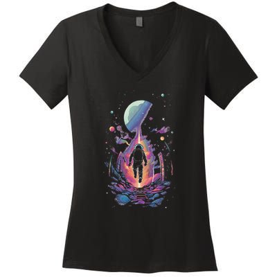 Cool Spaceman Scifi Astronaut Space Women's V-Neck T-Shirt