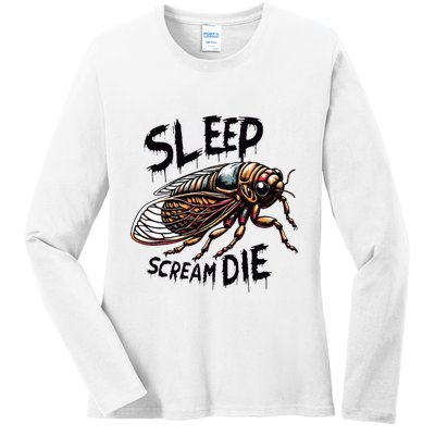 Cicada Sleep Scream Die Incect Bug Lover Entomologist Ladies Long Sleeve Shirt