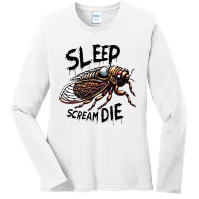 Cicada Sleep Scream Die Incect Bug Lover Entomologist Ladies Long Sleeve Shirt