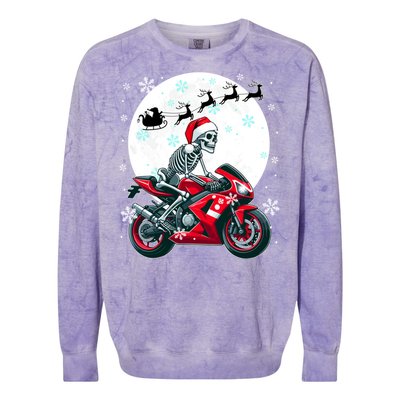 Christmas Santa Skeletons Costume Motorbike Lover Family Cute Gift Colorblast Crewneck Sweatshirt