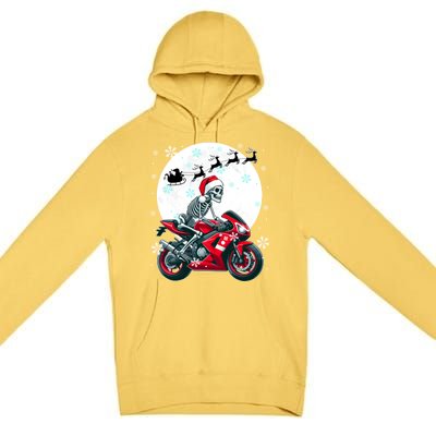 Christmas Santa Skeletons Costume Motorbike Lover Family Cute Gift Premium Pullover Hoodie