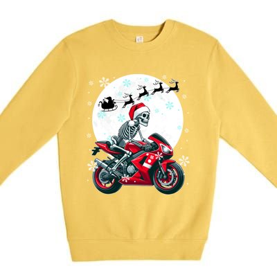 Christmas Santa Skeletons Costume Motorbike Lover Family Cute Gift Premium Crewneck Sweatshirt