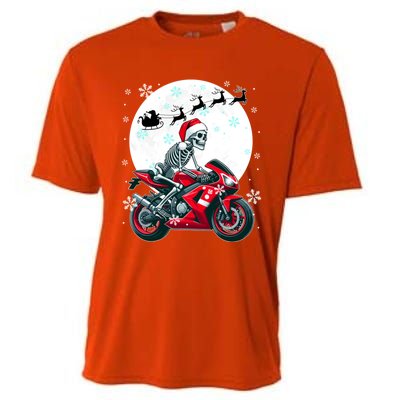 Christmas Santa Skeletons Costume Motorbike Lover Family Cute Gift Cooling Performance Crew T-Shirt