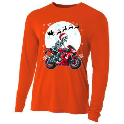 Christmas Santa Skeletons Costume Motorbike Lover Family Cute Gift Cooling Performance Long Sleeve Crew