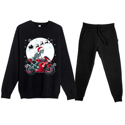 Christmas Santa Skeletons Costume Motorbike Lover Family Cute Gift Premium Crewneck Sweatsuit Set