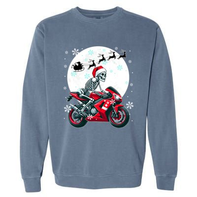 Christmas Santa Skeletons Costume Motorbike Lover Family Cute Gift Garment-Dyed Sweatshirt