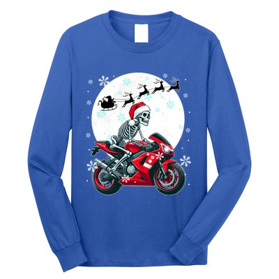 Christmas Santa Skeletons Costume Motorbike Lover Family Cute Gift Long Sleeve Shirt