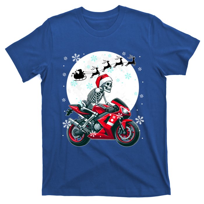 Christmas Santa Skeletons Costume Motorbike Lover Family Cute Gift T-Shirt