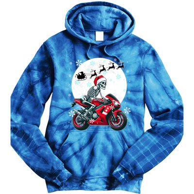 Christmas Santa Skeletons Costume Motorbike Lover Family Cute Gift Tie Dye Hoodie