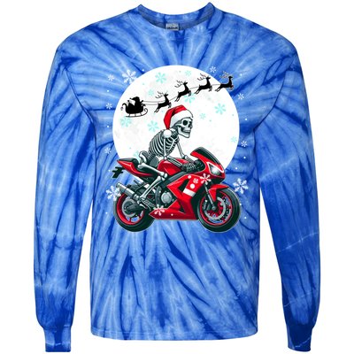 Christmas Santa Skeletons Costume Motorbike Lover Family Cute Gift Tie-Dye Long Sleeve Shirt