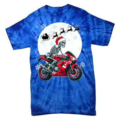 Christmas Santa Skeletons Costume Motorbike Lover Family Cute Gift Tie-Dye T-Shirt