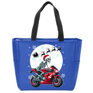 Christmas Santa Skeletons Costume Motorbike Lover Family Cute Gift Zip Tote Bag