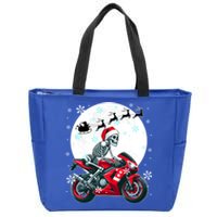 Christmas Santa Skeletons Costume Motorbike Lover Family Cute Gift Zip Tote Bag