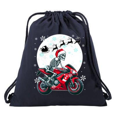 Christmas Santa Skeletons Costume Motorbike Lover Family Cute Gift Drawstring Bag