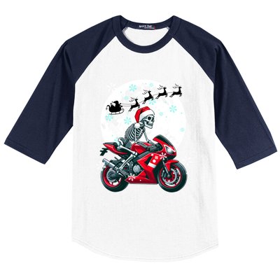 Christmas Santa Skeletons Costume Motorbike Lover Family Cute Gift Baseball Sleeve Shirt