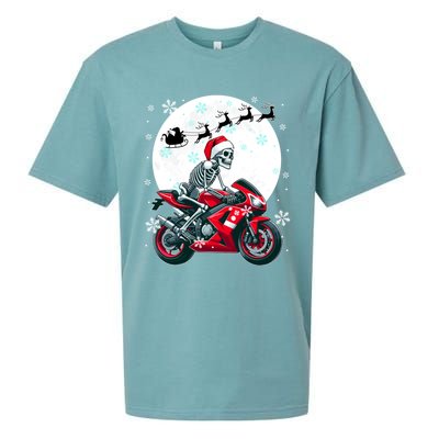 Christmas Santa Skeletons Costume Motorbike Lover Family Cute Gift Sueded Cloud Jersey T-Shirt