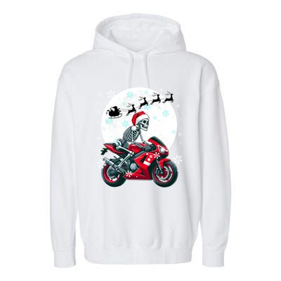 Christmas Santa Skeletons Costume Motorbike Lover Family Cute Gift Garment-Dyed Fleece Hoodie