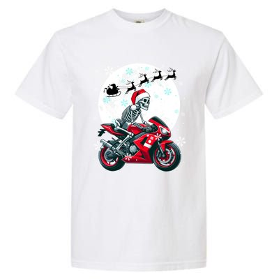 Christmas Santa Skeletons Costume Motorbike Lover Family Cute Gift Garment-Dyed Heavyweight T-Shirt