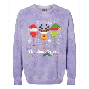 Christmas Spirits Santa Reindeer Elf And Glasses Of Red Wine Cool Gift Colorblast Crewneck Sweatshirt