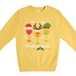 Christmas Spirits Santa Reindeer Elf And Glasses Of Red Wine Cool Gift Premium Crewneck Sweatshirt