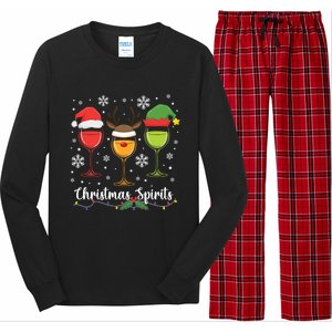 Christmas Spirits Santa Reindeer Elf And Glasses Of Red Wine Cool Gift Long Sleeve Pajama Set