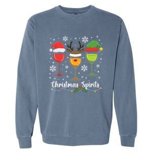 Christmas Spirits Santa Reindeer Elf And Glasses Of Red Wine Cool Gift Garment-Dyed Sweatshirt