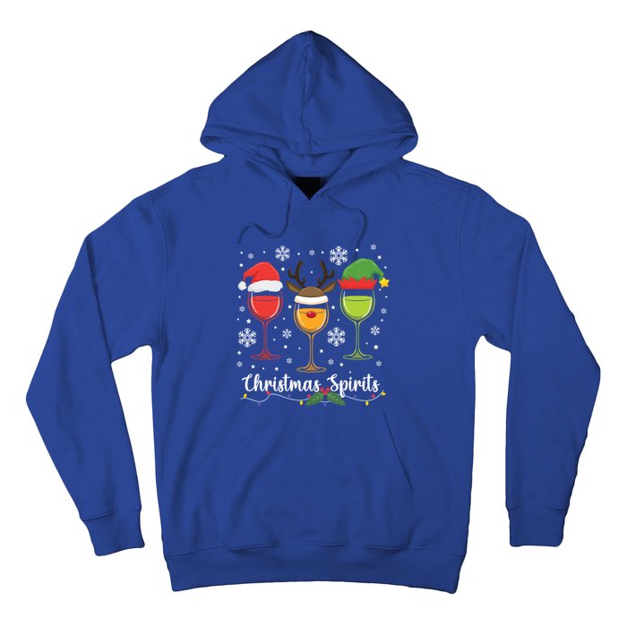 Christmas Spirits Santa Reindeer Elf And Glasses Of Red Wine Cool Gift Hoodie