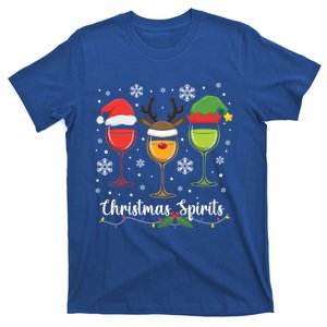 Christmas Spirits Santa Reindeer Elf And Glasses Of Red Wine Cool Gift T-Shirt