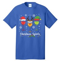 Christmas Spirits Santa Reindeer Elf And Glasses Of Red Wine Cool Gift Tall T-Shirt