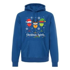 Christmas Spirits Santa Reindeer Elf And Glasses Of Red Wine Cool Gift Premium Hoodie