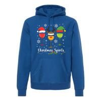 Christmas Spirits Santa Reindeer Elf And Glasses Of Red Wine Cool Gift Premium Hoodie