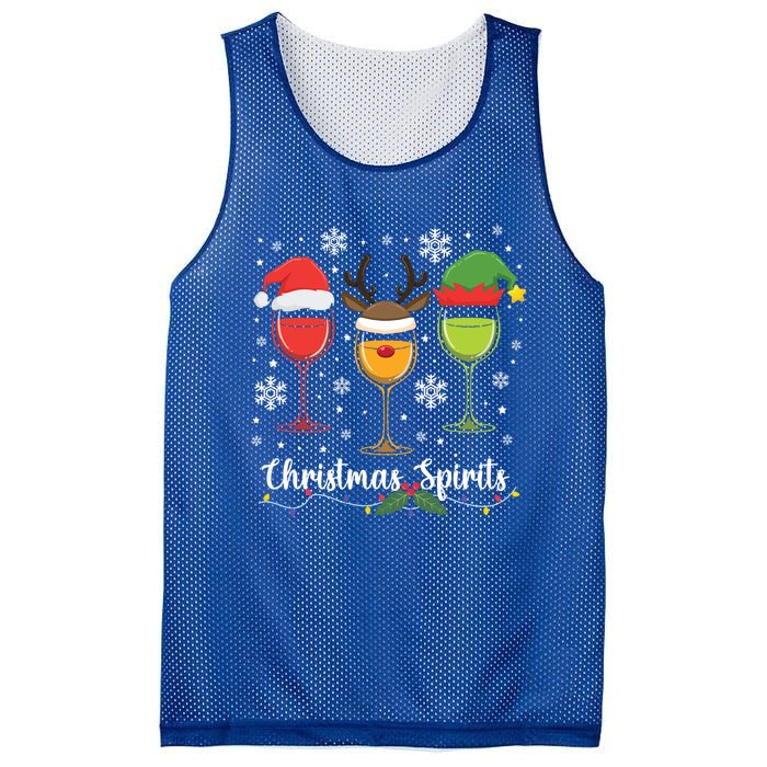 Christmas Spirits Santa Reindeer Elf And Glasses Of Red Wine Cool Gift Mesh Reversible Basketball Jersey Tank