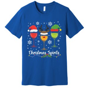 Christmas Spirits Santa Reindeer Elf And Glasses Of Red Wine Cool Gift Premium T-Shirt