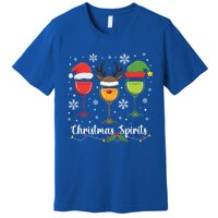 Christmas Spirits Santa Reindeer Elf And Glasses Of Red Wine Cool Gift Premium T-Shirt