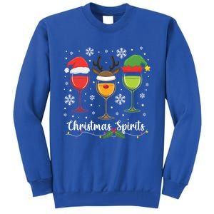 Christmas Spirits Santa Reindeer Elf And Glasses Of Red Wine Cool Gift Tall Sweatshirt