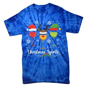 Christmas Spirits Santa Reindeer Elf And Glasses Of Red Wine Cool Gift Tie-Dye T-Shirt