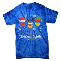 Christmas Spirits Santa Reindeer Elf And Glasses Of Red Wine Cool Gift Tie-Dye T-Shirt