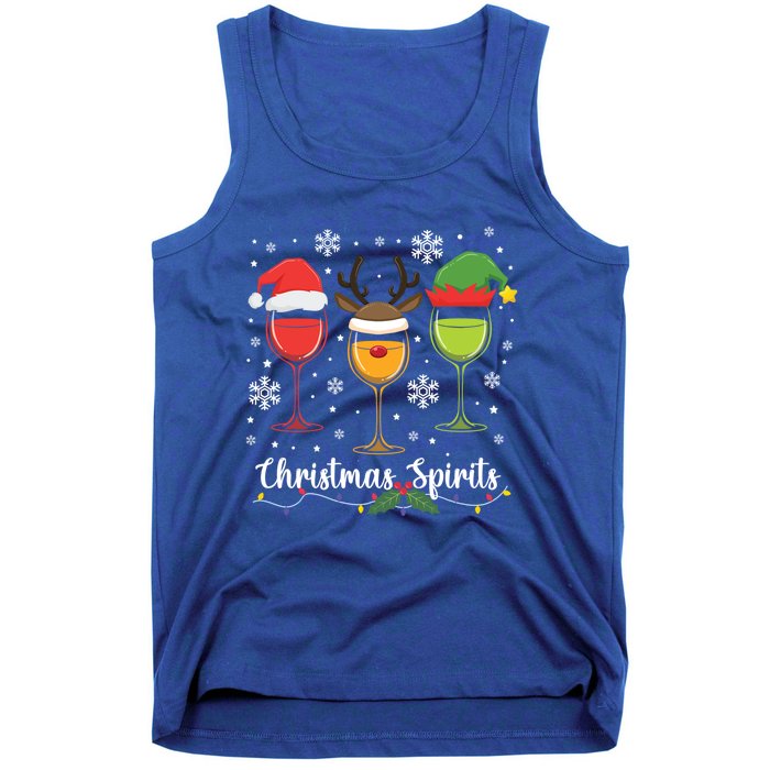 Christmas Spirits Santa Reindeer Elf And Glasses Of Red Wine Cool Gift Tank Top