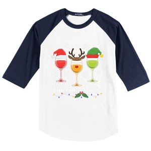 Christmas Spirits Santa Reindeer Elf And Glasses Of Red Wine Cool Gift Baseball Sleeve Shirt