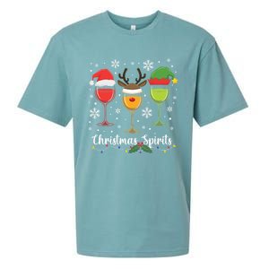 Christmas Spirits Santa Reindeer Elf And Glasses Of Red Wine Cool Gift Sueded Cloud Jersey T-Shirt