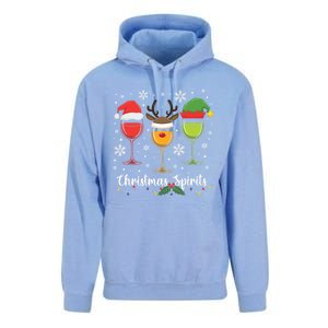 Christmas Spirits Santa Reindeer Elf And Glasses Of Red Wine Cool Gift Unisex Surf Hoodie