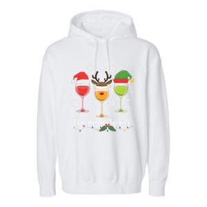 Christmas Spirits Santa Reindeer Elf And Glasses Of Red Wine Cool Gift Garment-Dyed Fleece Hoodie