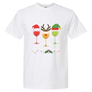 Christmas Spirits Santa Reindeer Elf And Glasses Of Red Wine Cool Gift Garment-Dyed Heavyweight T-Shirt