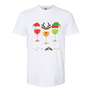 Christmas Spirits Santa Reindeer Elf And Glasses Of Red Wine Cool Gift Softstyle CVC T-Shirt