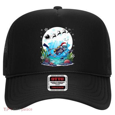 Christmas Santa Skeletons Costume Scuba Diving Lover Family Gift High Crown Mesh Back Trucker Hat