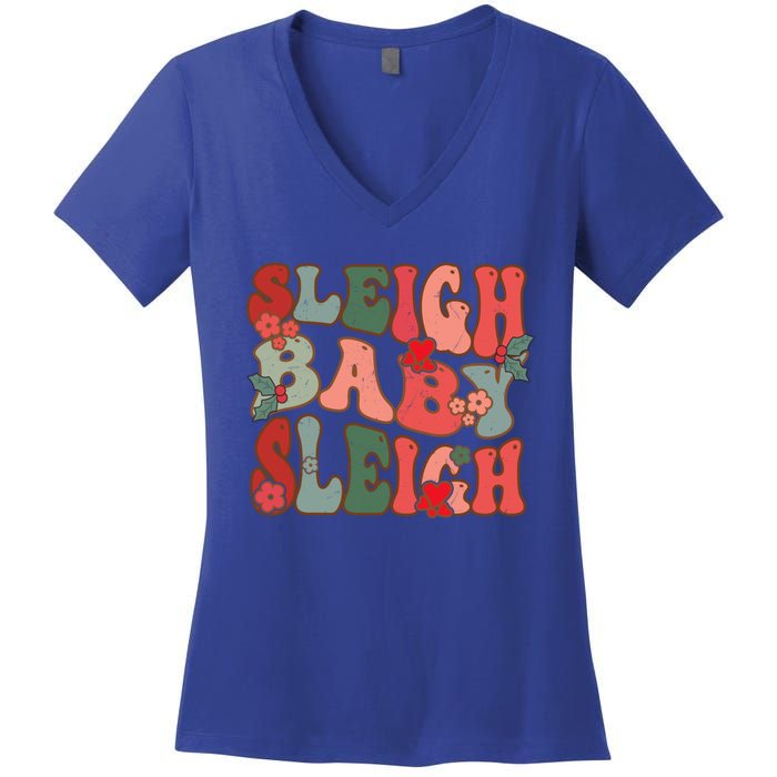 Christmas Sleigh Sleigh Groovy Xmas Funny Gift Women's V-Neck T-Shirt