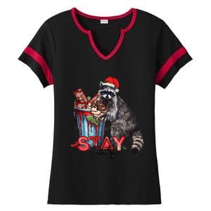 Christmas Snack Stay Funny Trashy Raccoon Opossums Santa Hat Ladies Halftime Notch Neck Tee