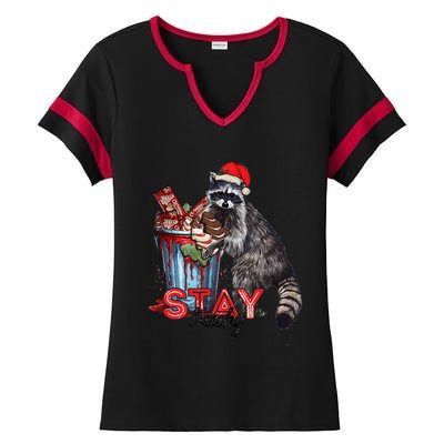 Christmas Snack Stay Funny Trashy Raccoon Opossums Santa Hat Ladies Halftime Notch Neck Tee