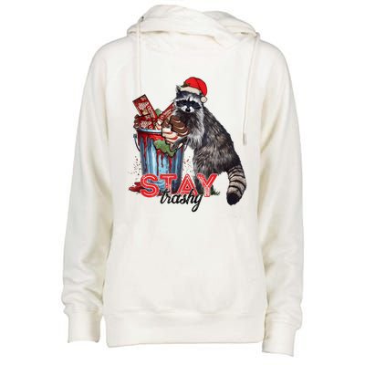 Christmas Snack Stay Funny Trashy Raccoon Opossums Santa Hat Womens Funnel Neck Pullover Hood