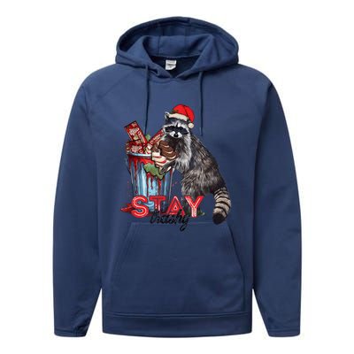 Christmas Snack Stay Funny Trashy Raccoon Opossums Santa Hat Performance Fleece Hoodie